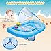 SKINFRND Baby Float with Canopy- UPF50+ Sun Protection Baby Pool Float，Inflatable Kids Pool Float with Adjustable Safety Seat for 6-36 Months Kids Swimming,with Marine Animal Floating Toys