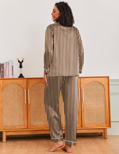 Image of Ekouaer Pajamas for Women Silk Satin Button Down Long Sleeve Pajama Sets
