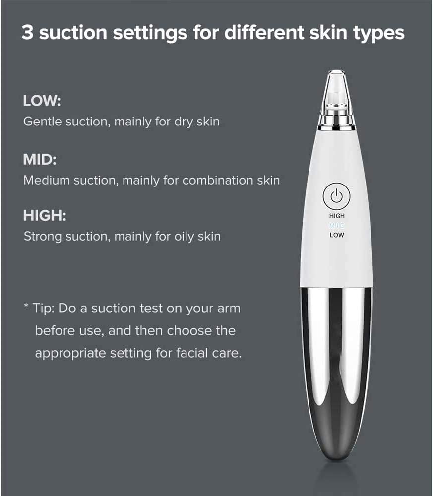 Aspirapolvere for pori di punti neri, pulitore for pori del viso Elettrico USB ricaricabile Estrattore di punti neri for acne comedone con 4 sonde e kit di rimozione di punti neri Aspirazione f