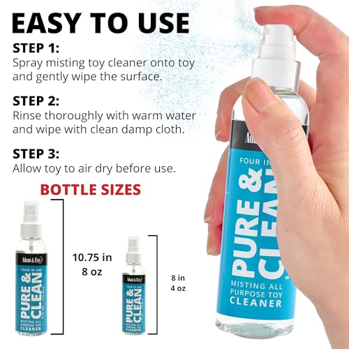 Image of Adam & Eve Sex Toy Cleaner, 4 In 1 Pure And Clean Misting Spray, Fast Acting Misting Spray For Adult Toys, Vibrators, Dildos, Fresh Scent, Water Based Formula Perfect for Gifting, No Residue, 4 oz
