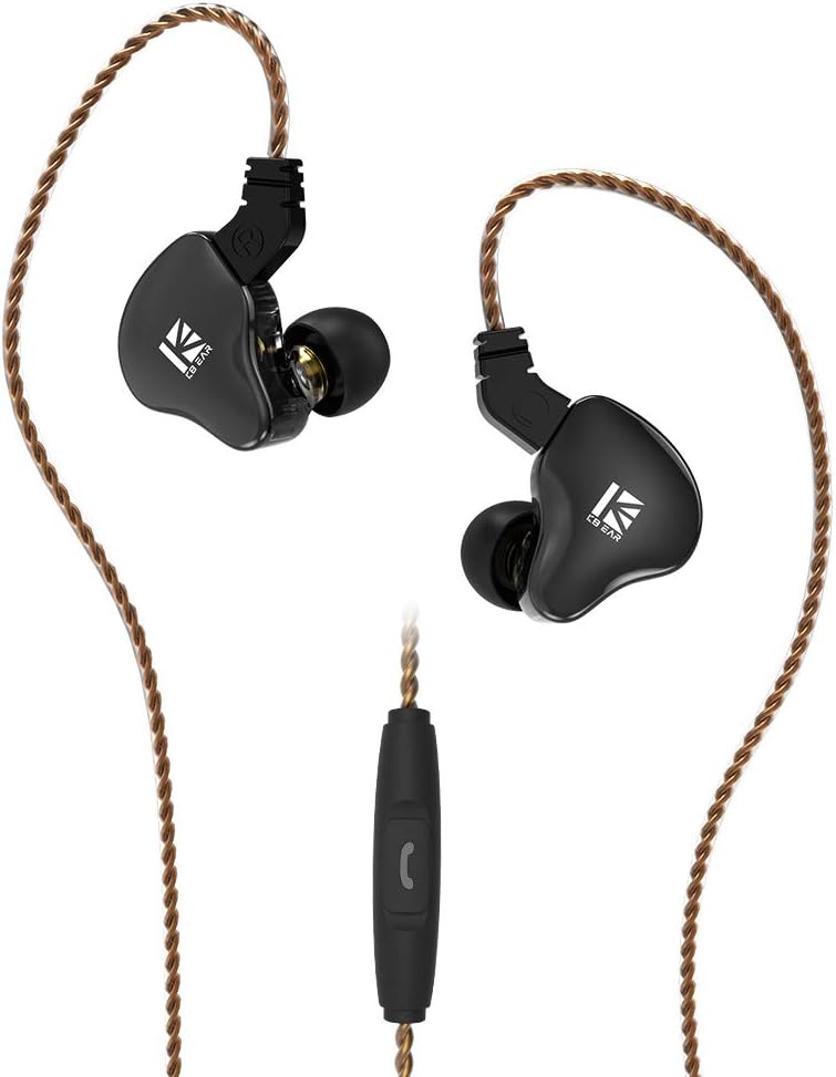 Kinboofi KBEAR KS2 in Ear Earphone, 1BA 1DD Stereo IEM, HiFi Noise Cancelling Sport Hybrid Headphones with PCB Frequency Board, 2 PIN Detachable Cable, for Audiophile (with Mic, Black)