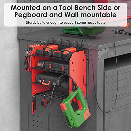 Cccei Modular 4 Layer Movable Power Tool Organizer With Charging Station. Wall Mount 4 Drill, Tool Battery Holder, Garage Heavy Duty Shelf Rack With Power Strip, Hooks, Screwdriver, Drill Bit Storage #TOP6