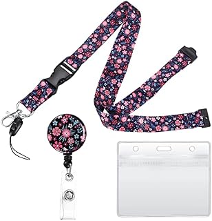 Retractable Lanyard Neck Strap with Retractable Badge Reel and ID Card Badge Holders, Name Badge Holders with Lanyards for Neck Business Office Exhibition School - Small Flower
