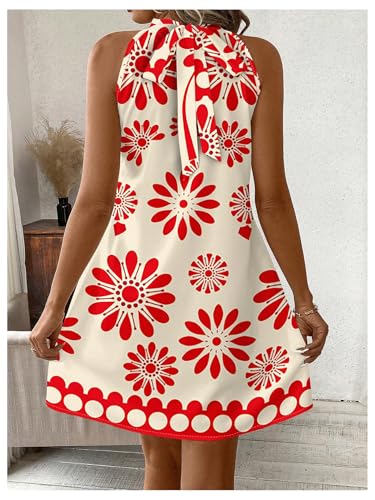Image of Floerns Women's Sleeveless Floral Print Sundress Halter Neck A Line Short Dress