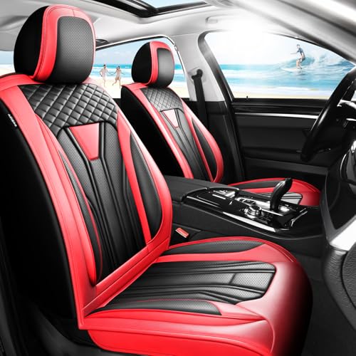 Image of Fit Equinox Car Seat Covers Compatible with Chevy Equinox 2011-2026, Premium Leather Breathable, Wear Resistant, Airbag Compatible, All-Weather Protection & Full Coverage, Full Set Red&Black
