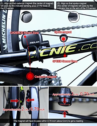 MEILAN Blade Wireless Bike Computer Cycling Computer with Backlight Speed Cadence Sensor Included Bluetooth ANT+ 80 Hours Battery 2.5in Screen Bicycle Computer Road Bike Waterproof M4 - Thumbnail 5