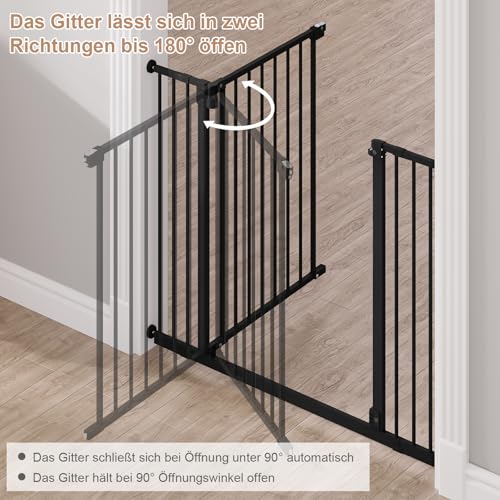 WOLTU Treppenschutzgitter 75–87 cm, Türschutzgitter aus Metall, mit/ohne Bohren, Auto-Close, 90°-Stopp, beidseitig schwenkbar, 2 Riegel, einhändig zu öffnen,Schwarz