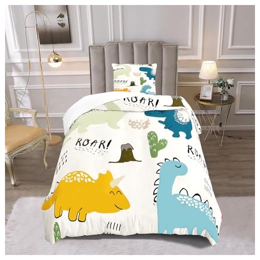 Juego de Funda Nórdica para Infantil, Juego de Ropa de Cama Súper Suave Impreso Transpirable, Lavable Durable Set de Funda Edredón 135×200 cm con 1 Funda de Almohada 80×80 cm Cuatro Dinosaurios
