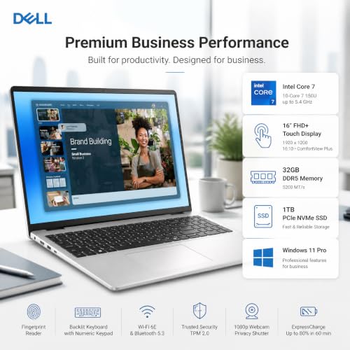 Image of Dell 16 Touchscreen Laptop DC16251, Intel Core 7 150U, 32 GB DDR5, 1 TB SSD