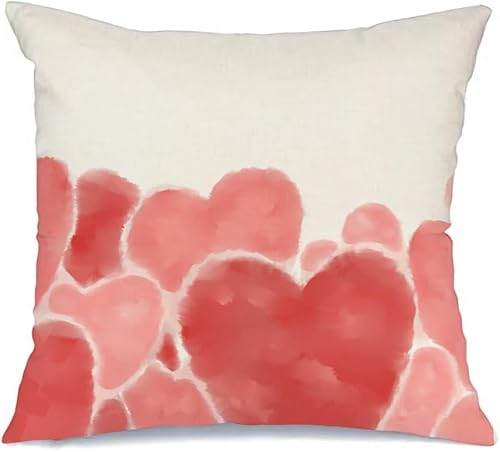 Miniatura 8 de RABUSOFA Fundas de almohada de San Valentín de 12 x 20 pulgadas, almohadas de corazón rojo y rosa acuarela, almohada decorativa blanca, aniversario,