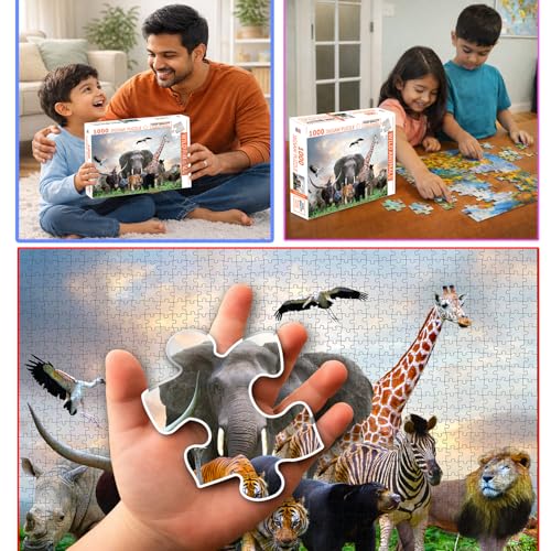 Image of Wild Animals Jigsaw Puzzle - 1000 Piece Puzzle | Safari & Jungle Wildlife Brain Game | Gift for Puzzle Lovers and Nature Enthusiasts