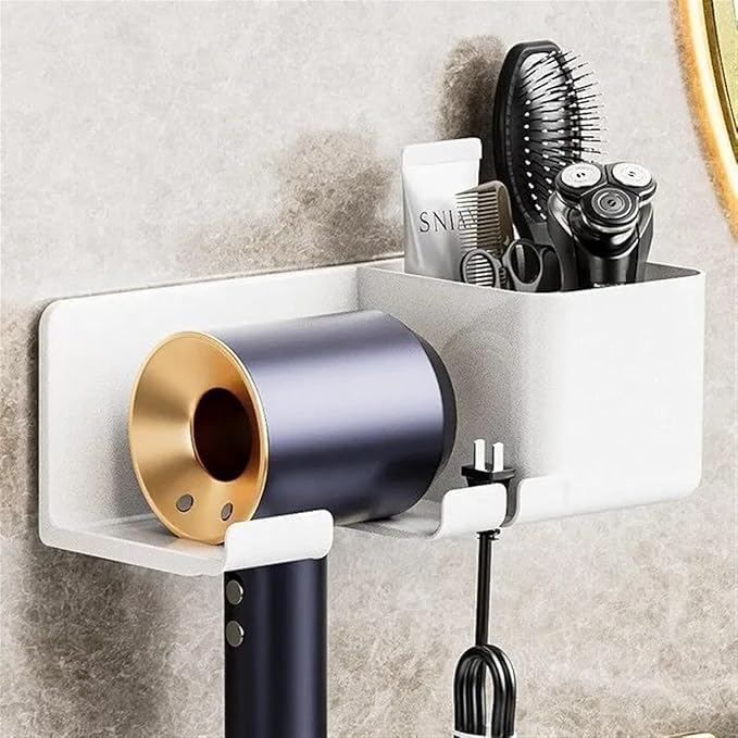 SMARAN Wall Mounted Hair Dryer Holder Stand Self-Adhesive Bathroom Hair Blow Drier Holder with Hair Care Tools Storage Organizer (1Pcs) - Image 5 thumbnail