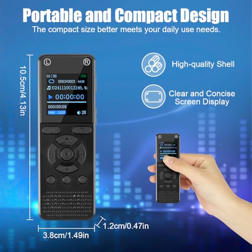 OFFCUP 64GB Diktiergerät, Digitales Diktiergerät mit Rauschunterdrückung, 1536kbps hohe Aufnahmegerät, MP3 Voice Recorder, USB-C Voice Recorder One-Touch-Aufnahme für Interviews Klassen Meeting