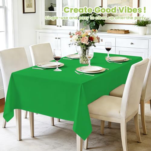 Image of Mulbozy Green Plastic Table Cloth Disposable 4 Pack, 54 x 108 Inch Tablecloths Rectangle, Green Plastic Table Cover for Party Decor