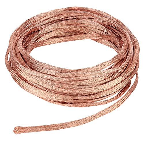 BENECREAT 26Ft 3mm Flat Copper Braided Ground Strap, Braided Nude Copper Wire for Grounding and Reducing Noise, 0.8mm Thick