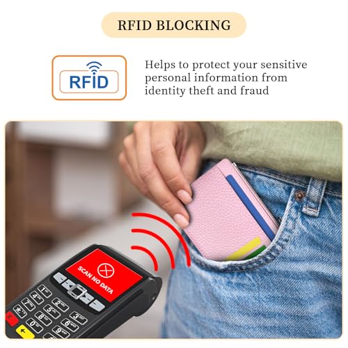 Image of Hancynir Minimalist Slim Wallet Women Credit Card Holder, RFID Small Cute | Zipper Pocket Wallet, Thin Travel Coin Purse, Ladies Women Gifts, Key Chain Card Case, 6 Card Slots, ID Window, PU Leather