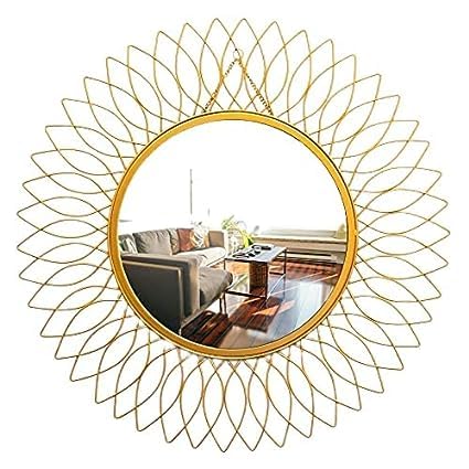Furnish Craft Metal Beautiful Modern Designer Sunflower Iron Decorative Wall Round Mirror For Living Room, Mirror For Bathroom, Mirror For Wall, Wall Decor (Gold, 24X24 Inch)