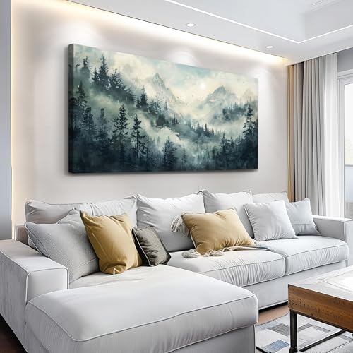 KELIYUAN Modern Large Canvas Print Wall Art Misty Forest Landscape Painting Home Decoration Natural Landscape Artwork Picture Living Room Bedroom Office Wall Decoration Ready To Hang 24x48 Inches