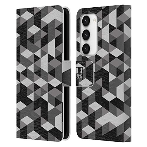 Housse en cuir premium Galaxy S23 5G style camouflage géométrique gris chic