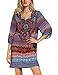 Women Bohemian Neck Tie Floral Print Ethnic Style Shift Dress (Small, pattern 7)