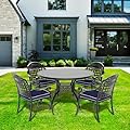 URPRIME Cast Aluminum Patio Furniture - 4 Person Seating, Black, to Wear Outdoor Dining Set Aluminum, Cushions, Space Saving
