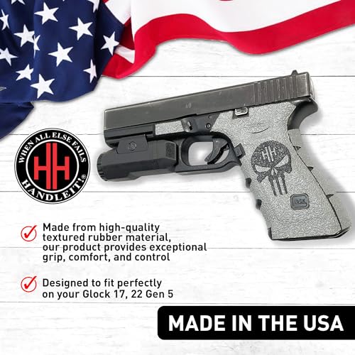 Handleitgrips Gun Grip Tape Compatible with Glock 17, 22, 34, 35 Gen 5 - Textured Gray Skull Rubber Pistol Grip Tape, Easy Installation, Gun Parts, Skins & Accessories, Veteran Owned, Made in USA