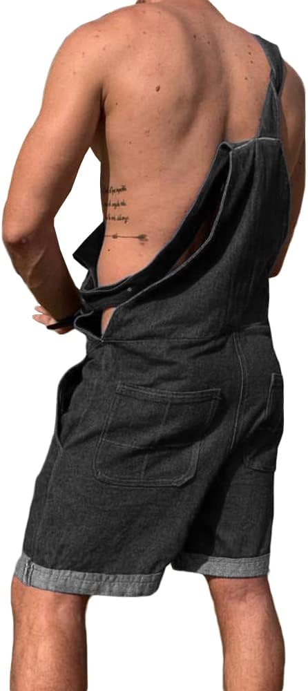 Karlywindow Mens Denim Bib Overall Shorts Loose Fit Summer Walk Shorts Above Knee Length Shortalls Jumpsuit Rompers - Image 7