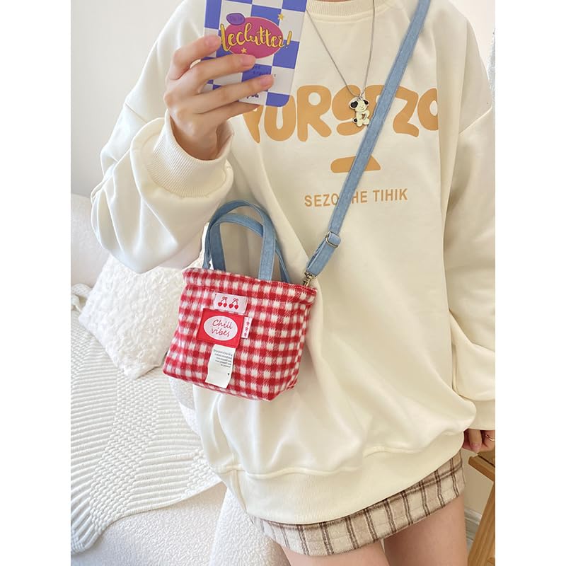 Amazon.co.jp: JIEBEI 赤いチェック柄のショルダーバッグ レディース多