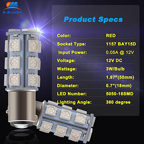 Everbright 1157 Bay15D 1034 2057 2357 7528 Bulb For Rv Camper Suv Mpv Car Led Tail Lights Brake Lights Parking Lamp Bulb Side Marker Light, 18Smd 5050Chips Dc-12V, Brilliant Red (Pack Of 4) #TOP3