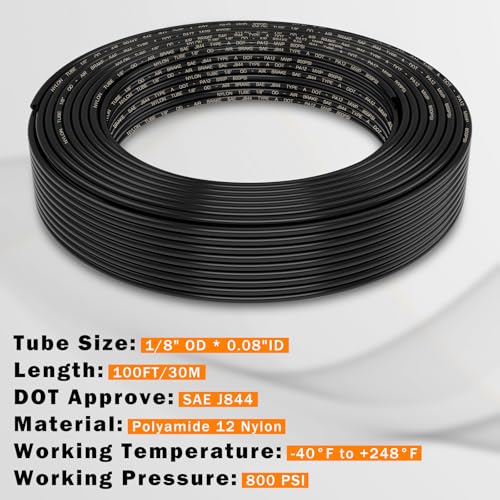 Image of CheeMuii 1 /8 DOT Air Line 100 FT 1 /8 inch PA12 Nylon Pneumatic Tubing 30.5 Meter 1 /8 Inch OD Pneumatic Air Tubing Pipe Hose Line for Semi Truck Trailer or Industrial Air System