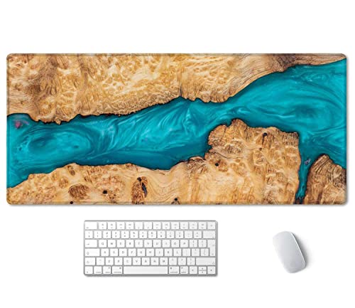 SSOIU Large Mouse Pad, Full Desk XXL Extended Gaming Mouse Pad 35.5" X 15.7", Waterproof Desk Mat with Stitched Edge, Non-Slip Laptop Computer Keyboard Mousepad for Office & Home, Petrified Wood