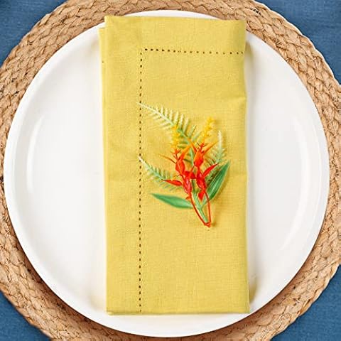 12 Pack 100% Cotton Cloth Dinner Napkins - 18x18 Inches, Generous Hemstich Tailored with Mitered Corners, Soft Absorbent Comfortable - Ideal for Events and Regular Home Use - Sandal Yellow Cover