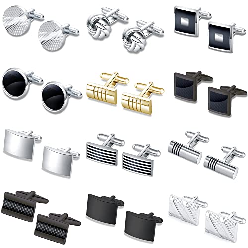 Jewpark 12 Pairs Stainless Steel Cuff Links Shirt Studs For Men Classic Tuxedo Shirt Cufflinks Unique Business Groom Wedding Jewelry Gift #TOP25
