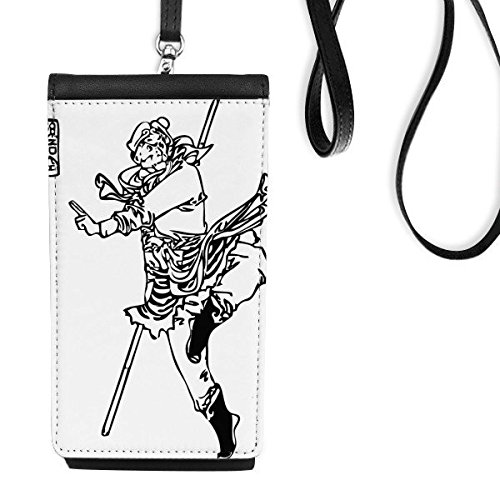 Figure Sun Wukong sac de cou pour smartphone et petit porte-monnaie en cuir synthétique