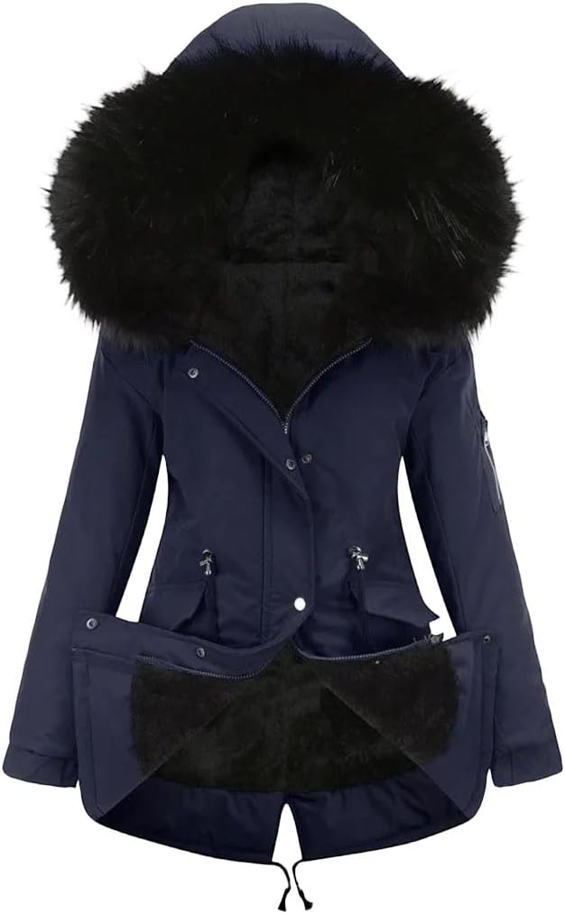 Women's Winter Down Jacket Top Goose Down Parka Warm Fleece Hooded Long Padded Jacket Coat