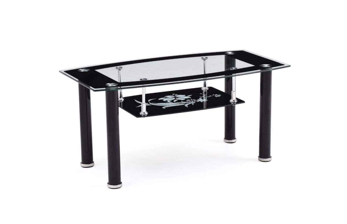 Hodedah Two Tier Rectangle Tempered Glass Coffee Table Black