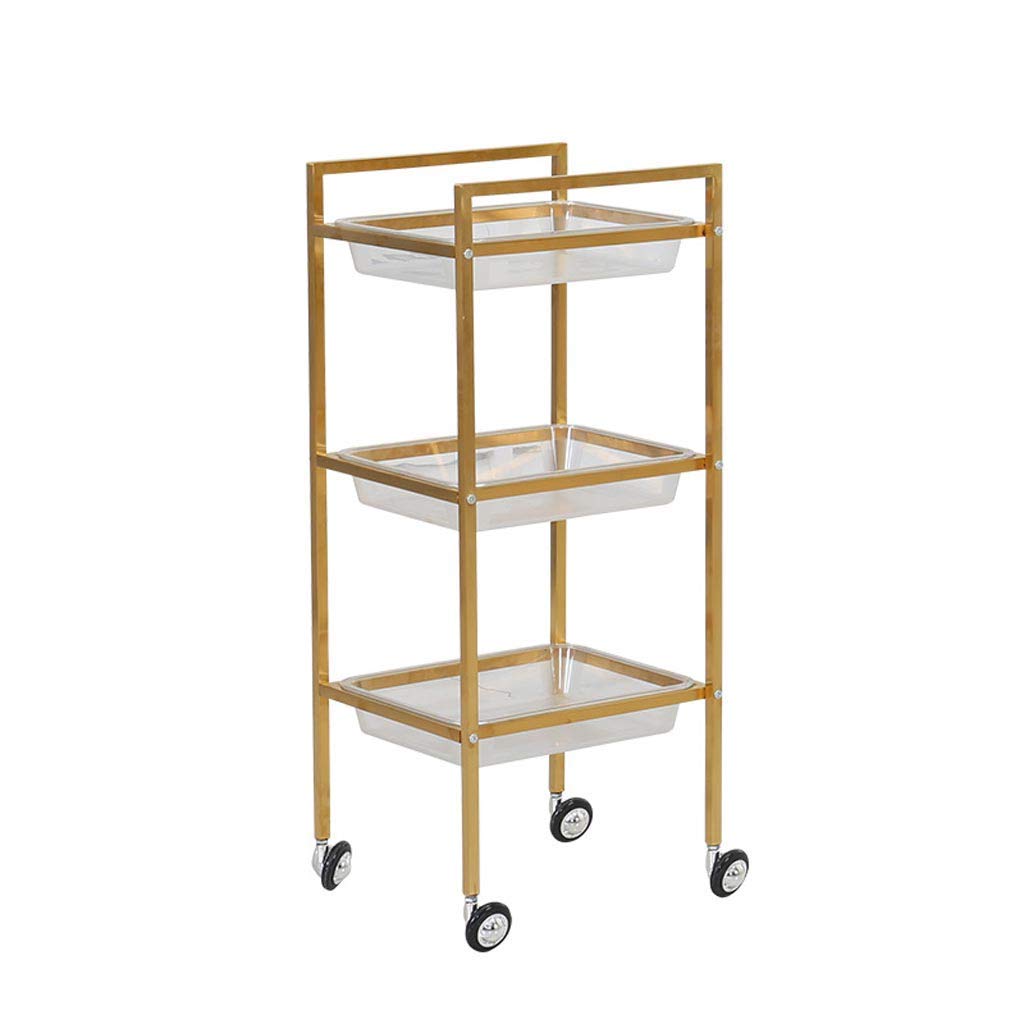 Trolley, 3 Regal Große Schönheitssalon-Trolley-Recycling-Fahrzeuge, Wagenaufbewahrung, Friseurbehandlungen, Edelstahl-Tablettwagen, Sammeln Von Fahrzeugen,Gold