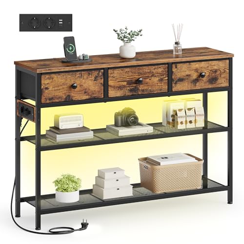 SONGMICS BELLAH Collection - Table Console avec Multiprise, Bout de Canapé Fin, Table d’Entrée avec Éclairage LED, Salon, Couloir, 30 x 98,8 x 78,7 cm, 3...