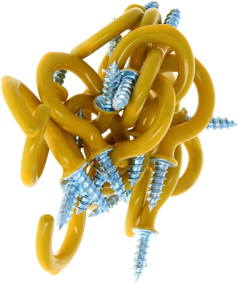 Yinpecly 7/8 Inch Metal Plastic Coated Screw-in Open Cup Ceiling Hooks Hangers for Clothes Hats Bedrooms Hanging Plants Hardware Yellow Tone 30pcs
