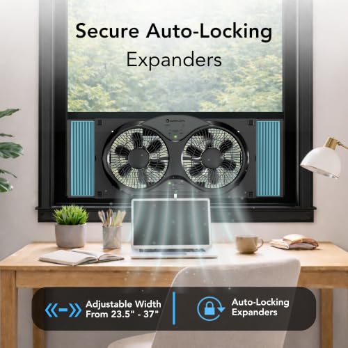 Image of Comfort Zone Window Fan for Bedroom, 23-Speed Dual Fans with Self-Locking Expanders, 3 Modes (Cool, Circular, Exhaust), Remote Control, Fabric Cover and