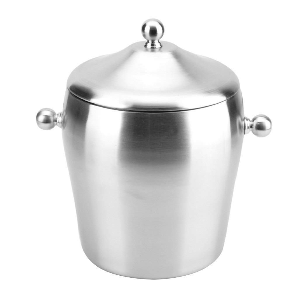 Secchiello Portaghiaccio In Acciaio Inox - Doppio Strato Isolato Con Coperchio - 2 Litri