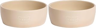 Pearhead Ceramic Cat Bowl – Neutral Taupe “Meow” Design, Holds 1.3 Cups, Stoneware Pet Dish, Whisker-Friendly Pet Feeding Bowl, Non-Skid, Small (Pack of 2)