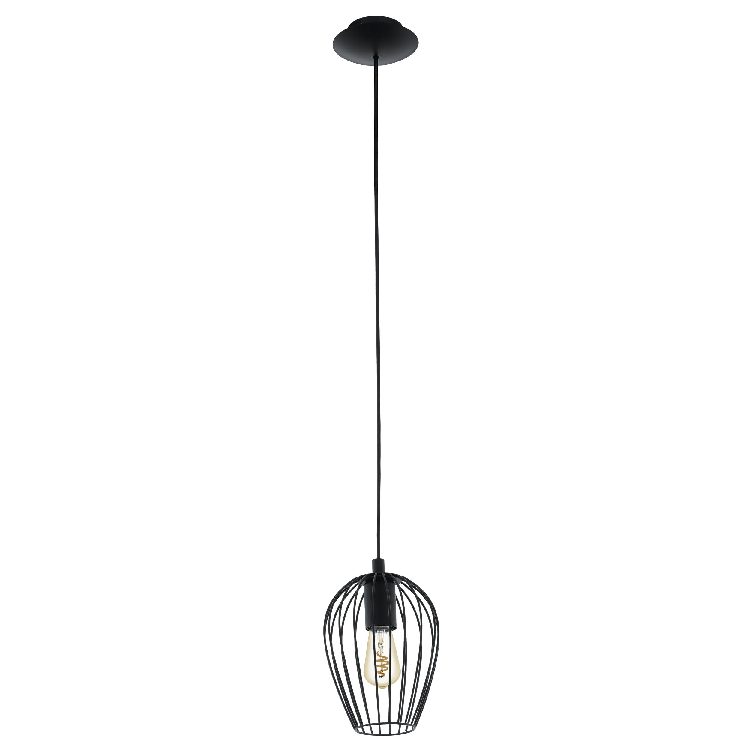 EGLO Newtown Black Pendant Light - E27 Fitting - Steel Housing - 1 Bulb - 16cm Diameter