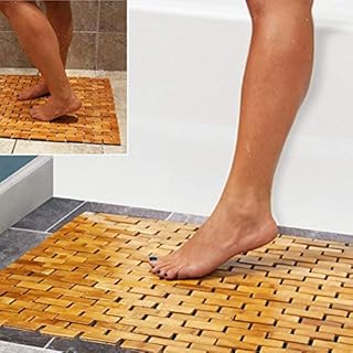 E2B® Multipurpose Bamboo Bathmat for Shower Spa Sauna with Non Slip Feet | Indoor Outdoor Use for Kitchen Bedroom Bathroom Toilet Doormat Pet Mat