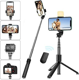 Extendable Selfie Stick with Wireless Remote and Lightweight Mobile Phone Tripod Compatible with iPhone 13/13 Pro/12/11/11 Pro/Xs Max/XS/XR/X8/7/Android Mobiles, Samsung Smartphones and More