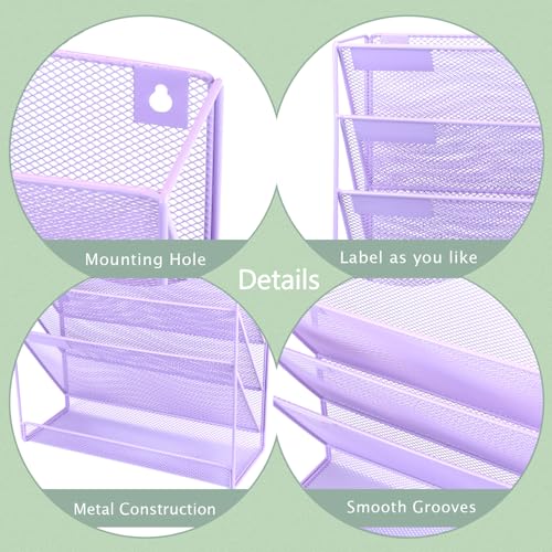 Organiseur mural en maille violette avec 3 poches et porte-documents - 4