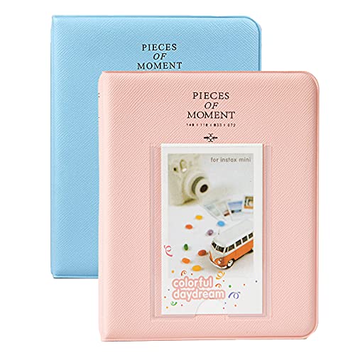 Instax Photo Album,2 Pieces of Polaroid Photo Album, Fuji Instax Mini 7s 8 Plus 9 25 26 50s 70 90, Polaroid PIC-300P/Z2300, LG PD233/239 Pocket Photo Album, Pink&Blue