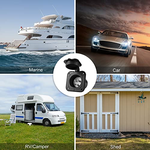 Rnigs 15 Amp Flanged Inlet 125V, Rv Shore Power Inlet Plug Nema 5-15 With Waterproof Cover #2 Pole 3-Wire For Rv Marine Boat Enclosed Trailer #TOP3