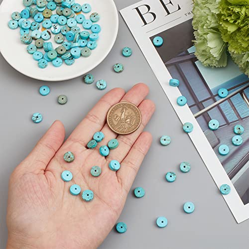SUNNYCLUE 1 Box 122Pcs Gemstone Heishi Beads Natural Howlite Bead Flat Round Beads 8mm Beaded Disc Stone Loose Spacer Bead for Jewellery Making Beading Kit Turquoise Color Bracelet Necklace Supplies - Image 3