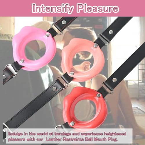 Image of DFsucces Leather Restraints Ball Mouth Plug Silicone Bondage Ball Gag Open Mouth Gag Ball Gag Black Lips BDSM Toys Adjustable Strap Adult Toys Silicone Restraint Slave SM Game for Lover Couple (BO3)